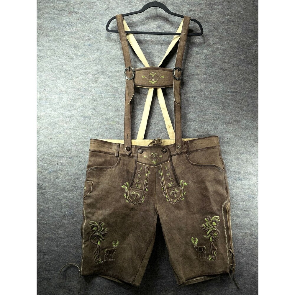 Lederhosen Store Brown Leather Lederhosen Shorts w/ Suspenders US48/EU60